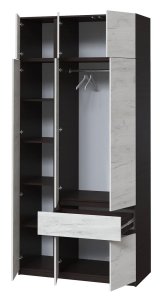 Шафа з антресоллю "Брайт" 1221х520х2400 h . Венге магія / Дуб крафт білий (лівосторонній) 1