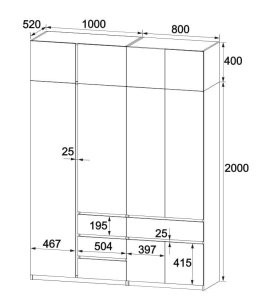 Шкаф с антресолью "Брайт" 1800х520х2400 h . Нимфея Альба (Телескопические направляющие) 1