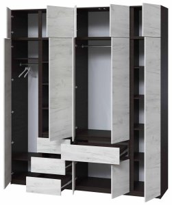 Шкаф с антресолью "Брайт" 2221х520х2400 h . Венге магия / Дуб крафт белый (левосторонний) 1