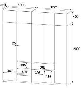 Шкаф с антресолью "Брайт" 2221х520х2400 h . Венге магия / Дуб крафт белый (левосторонний) 3