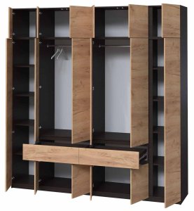 Шкаф с антресолью "Брайт" 2442х520х2400 h . Венге магия / Дуб крафт золотой (левосторонний) 2