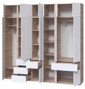 Шкаф с антресолью "Брайт" 2621х520х2400 h . Дуб сонома / Белый (левосторонний) 2