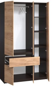 Шафа з дзеркалом "Брайт" 1221х520х2000 h . Венге магія / Дуб крафт золотий (правосторонній) 1