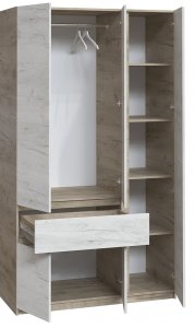 Шкаф с зеркалом "Брайт" 1221х520х2000 h . Дуб крафт серый / Дуб крафт белый (правосторонний) 2