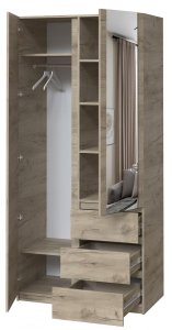 Шкаф с зеркалом "Брайт" 1000х520х2000 h . Дуб крафт серый (Телескопические направляющие) 3