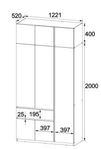 Шкаф с антресолью и зеркалом "Брайт" 1221х520х2400 h . Антрацит (левосторонний) 1