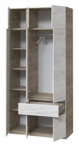 Шкаф с антресолью и зеркалом "Брайт" 1221х520х2400 h . Дуб крафт серый / Дуб крафт белый (лев) 3