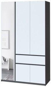 Шкаф с зеркалом и полками для документов "Брайт" 1221х520х2000 . Антрацит/фасад БЕЛЫЙ (лев.) 2