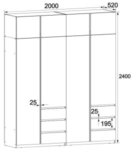 Шкаф "Брайт" 2000х520х2400 h . Дуб крафт белый (Телескопические направляющие) 2