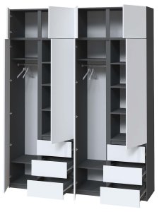 Шкаф "Брайт" 2000х520х2400 h . Антрацит / фасад БЕЛЫЙ (Телескопические направляющие) 1