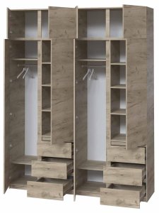 Шкаф с зеркалом "Брайт" 2000х520х2400 h . Дуб крафт серый (Телескопические направляющие) 2