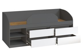 Ліжко "Брайт" з дитячим обмежувачем та ящиками 835x2032x840 . Антрацит/білий (правостороння) 2