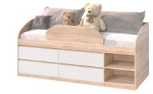 Кровать "Брайт" с детским ограничителем и ящиками 835x2032x840 . Дуб сонома/белый (левосторонняя)